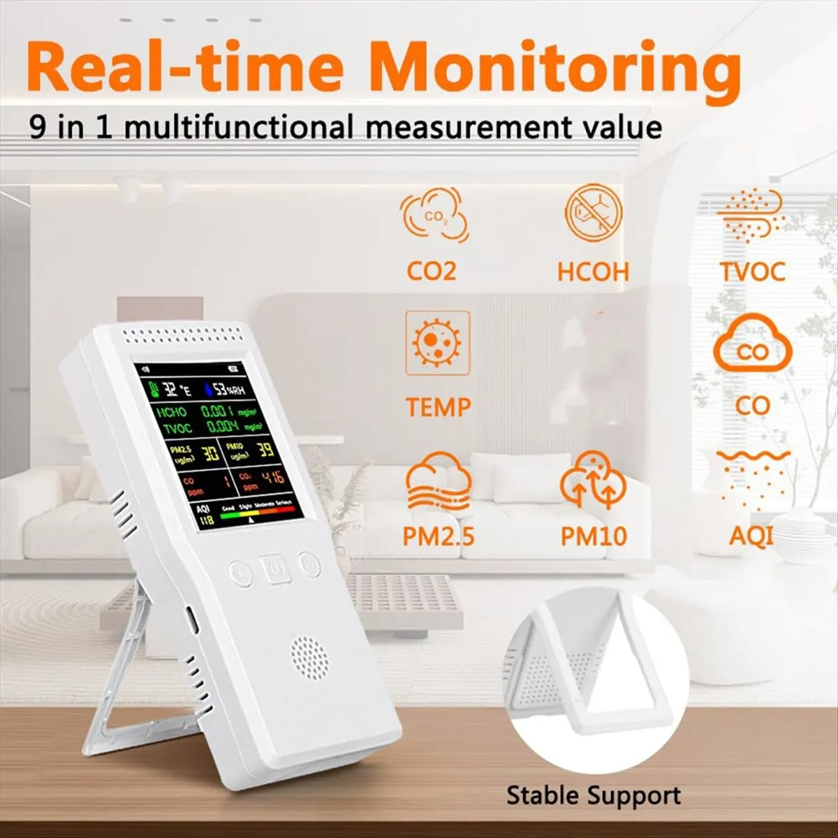 Air Quality Monitor Indoor,Portable Detector,Real Time Monitoring,Large Display with Voice Alert,Home Air Test Kits