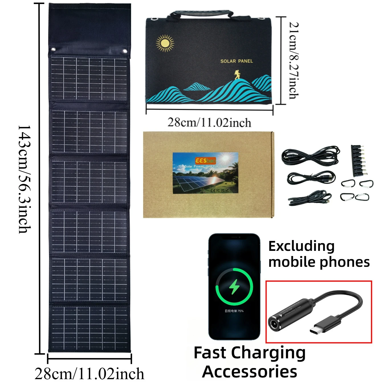 Foldable Solar Power Bank 90W 50W Portable Waterproof Solar Charger Dual USB DC Output Designed For Outdoor Camping Hiking - view 6
