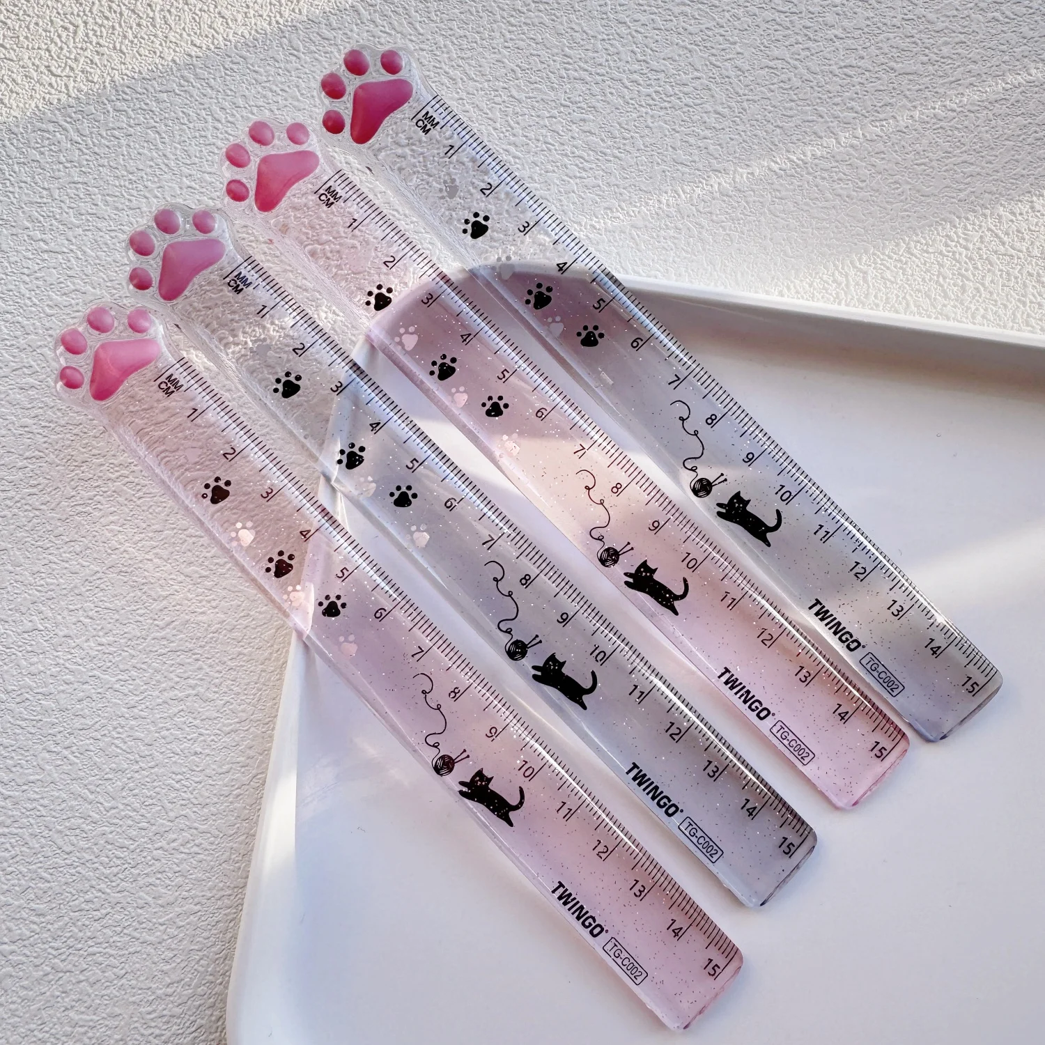 2 pcs Cute Cat Paw Design Straight Ruler 15cm Measurement and Drawing Function School Office Stationery Supplies