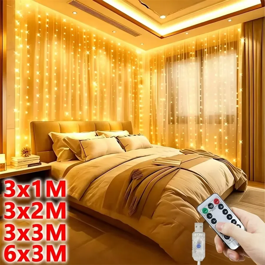 Christmas Decorations USB Operated Festoon LED Curtain Light String Remote Fairy Garland Lights for New Year Wedding Party Home