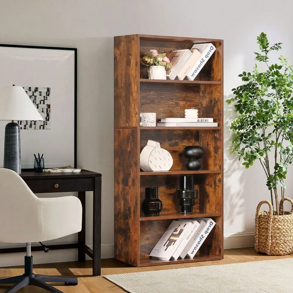 

Industrial 5 Shelf Bookcase Large 53 Inch Tall Floor Standing Open Bookshelf For Home Office, Living Room, And Bedroom Storage