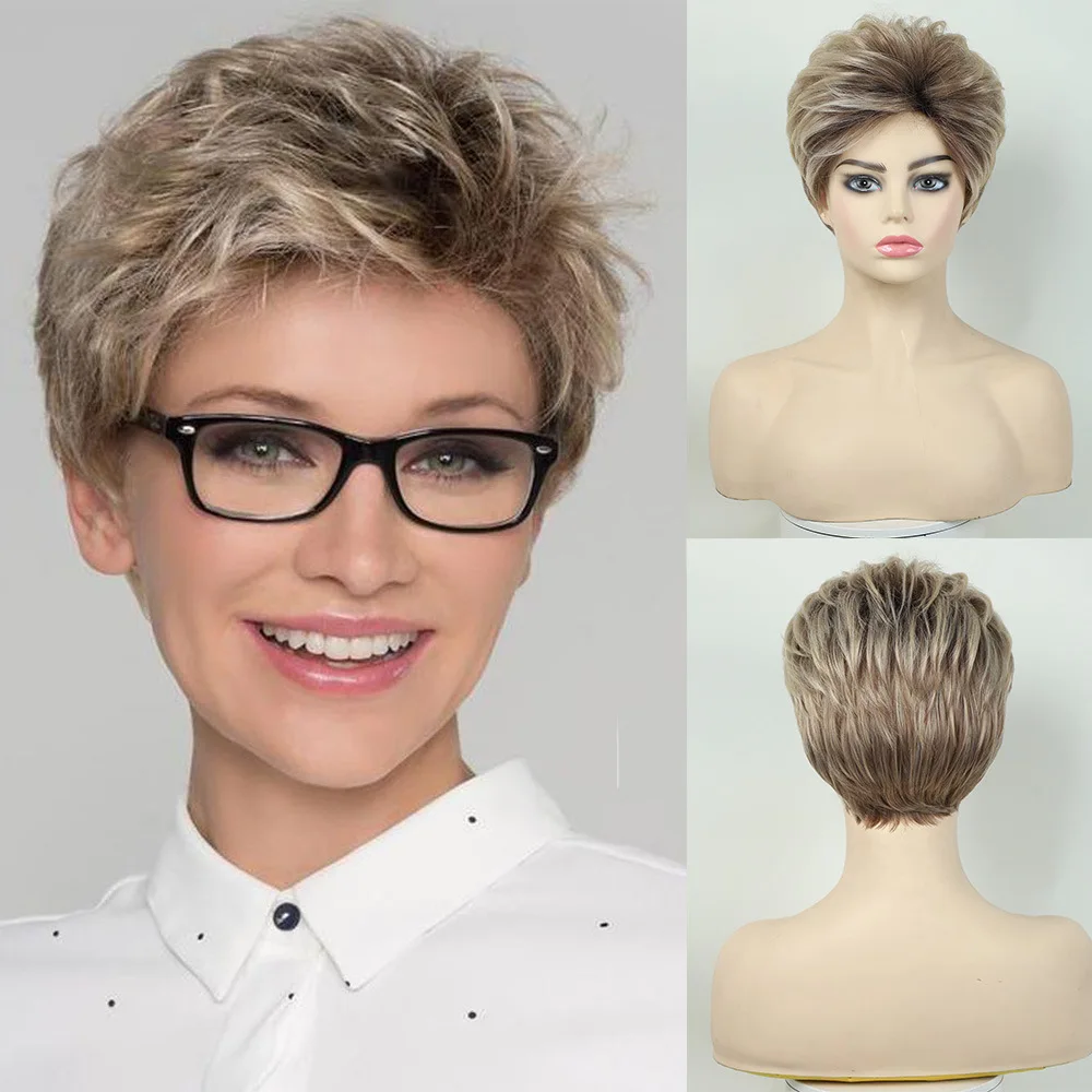 Heat Resistant Short Straight Bob Synthetic Wig Fluffy Brown Hairpiece for Women Natural Look Daily Wear Party Cosplay