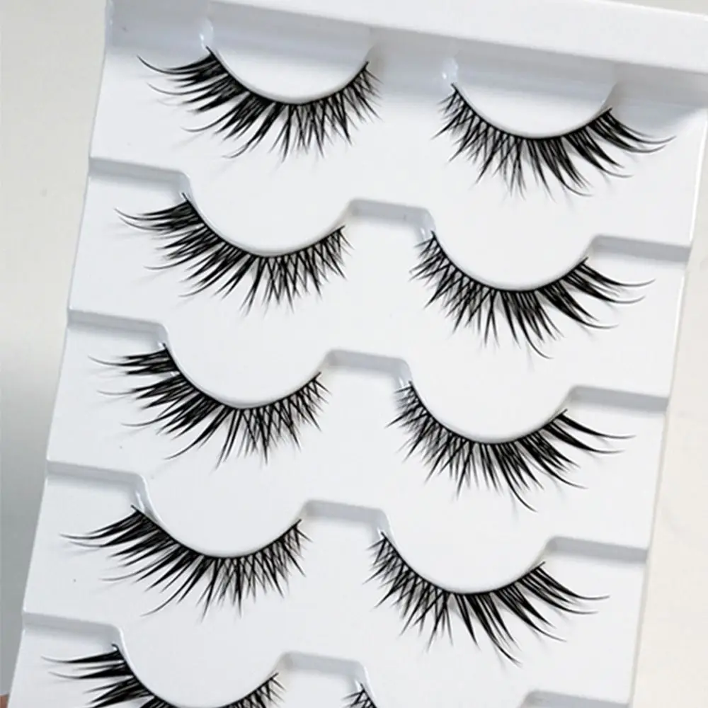 5 Pairs Women's Beauty Wispy Cat Eye False Eyelashes Black Thin Band 7-13mm Fake Lashes Long Natural Eyelashes Eye Extension