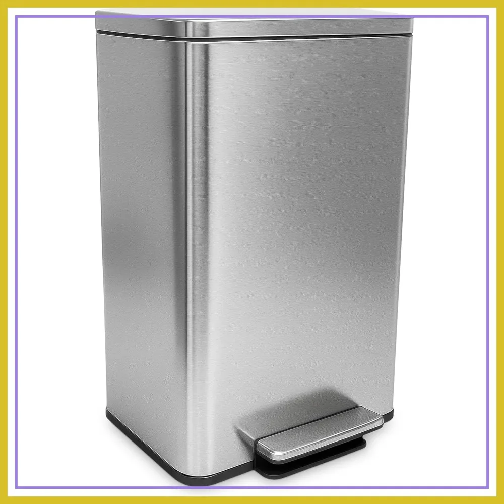 

50L / 13.2 Gal Soft-Close Trash Can with Foot Pedal & Built-in Filter, Smudge Resistant Stainless Steel