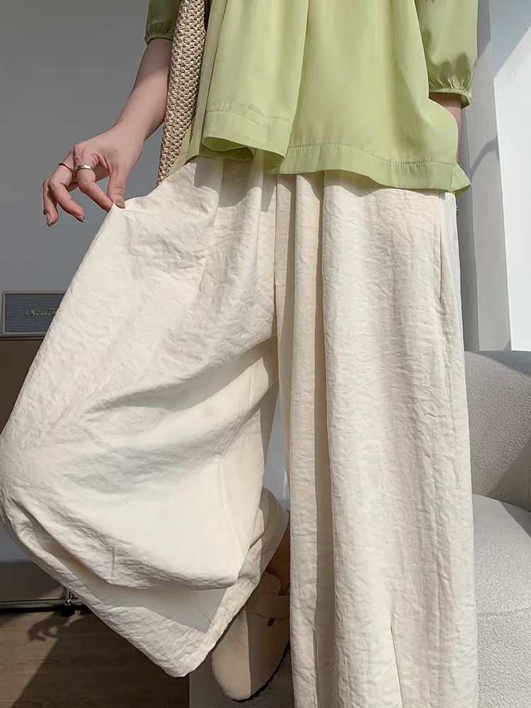 

White Grandma Trousers Women's Summer Thin New Style Casual Wide Leg Nine Minute Ice Silk Milk Fu Radish Pants