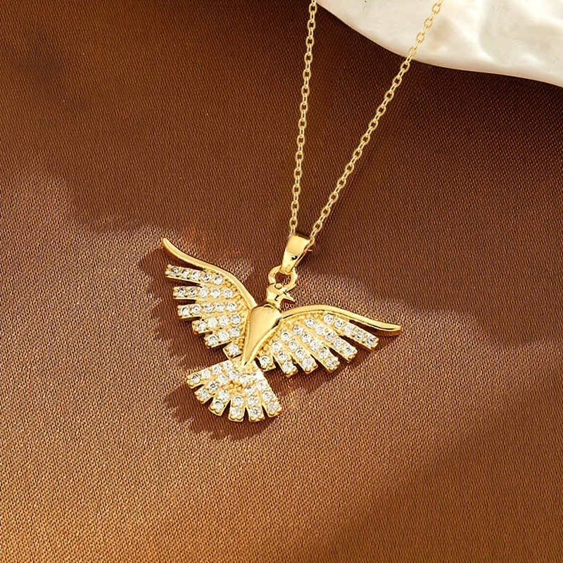 Huitan Luxury Phoenix Bird Pendant Necklace for Women Dazzling Exquisite Modern Neck Accessory Chic Stylish Jewelry for Party