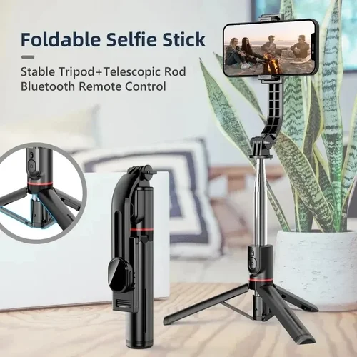 Imagen 2 del producto Palo de Selfie inalámbrico para Smartphone, trípode de 44 pulgadas con control remoto Bluetooth, soporte plegable portátil para grabación de disparo Vlog