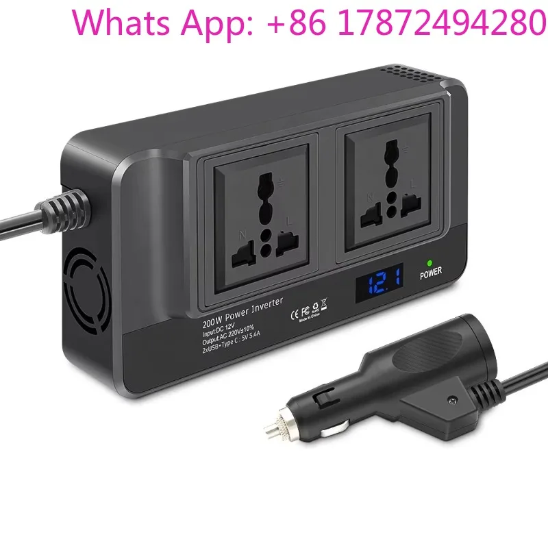 200W Modified Sine Wave Car Power Inverter - DC 12V to AC 220V with USB 2.4 & Type-C 3.0 Charging