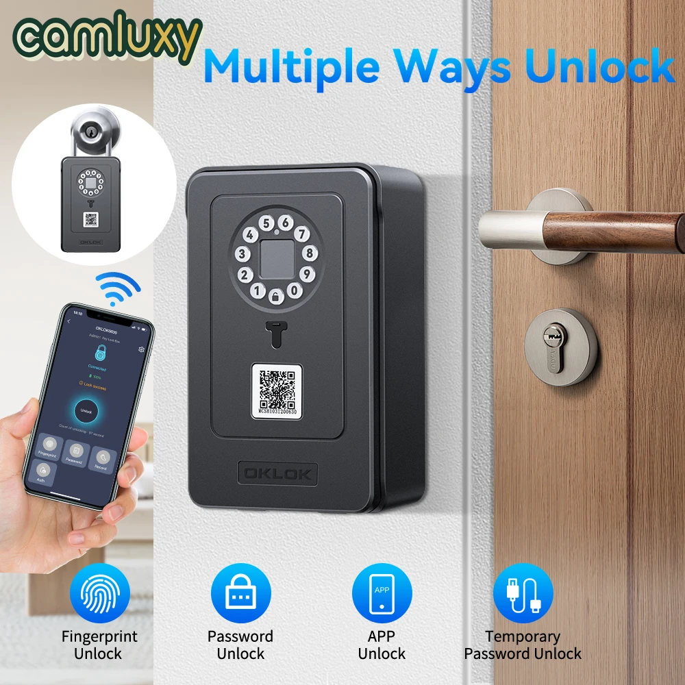 Camluxy สมาร์ทคีย์กล่องลายนิ้วมือปลอดภัยล็อคกุญแจ 6 รหัสผ่านดิจิตอลรหัส Security Lockbox รหัสผสม IC Card ปลดล็อค