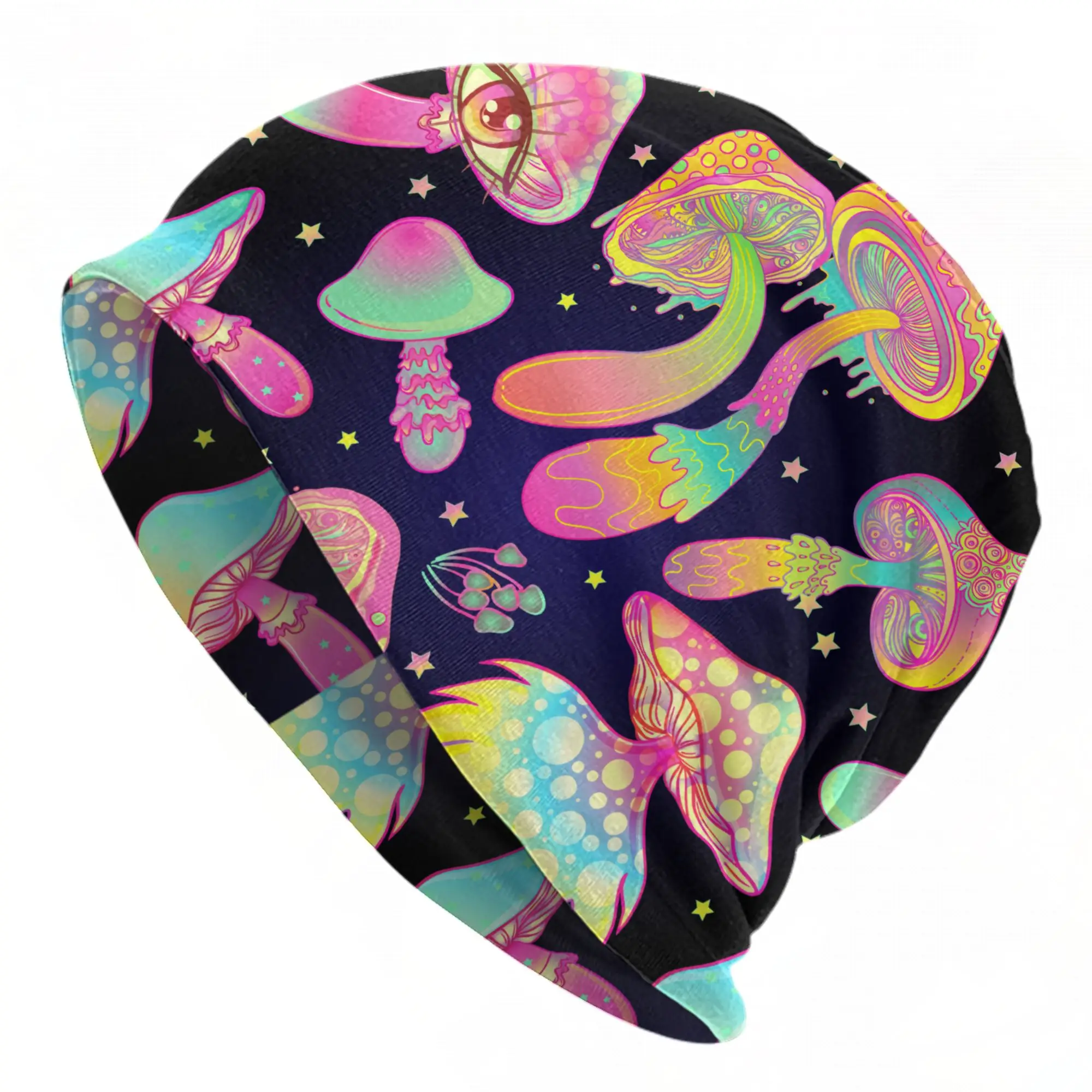 Magic Mushrooms Psychedelic Bonnet Hats Vintage Outdoor Skullies Beanies Hat Hippie Boho for Men Women Warm Dual-use Caps