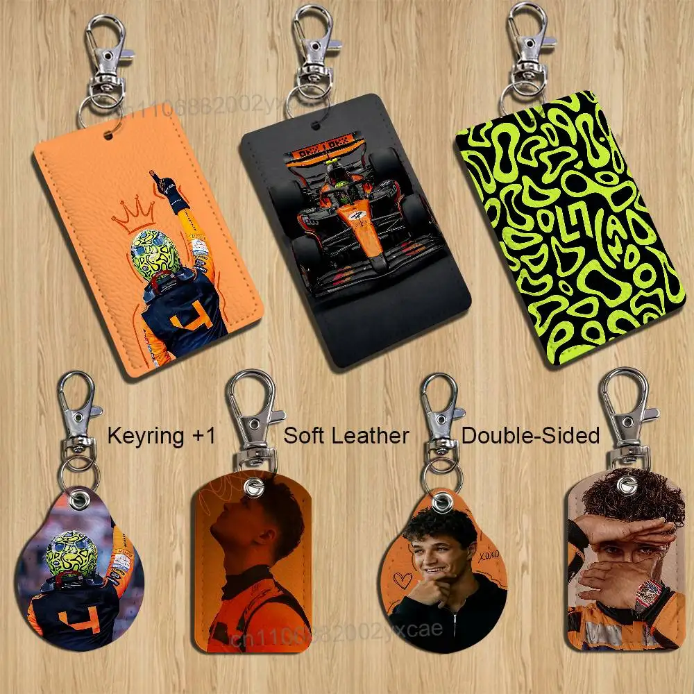 

racing regulations Lando Norris Rectangle ID Card Case Keychain Access Card Bag Key Tag Ring Leather Card Holder Key Ring Access