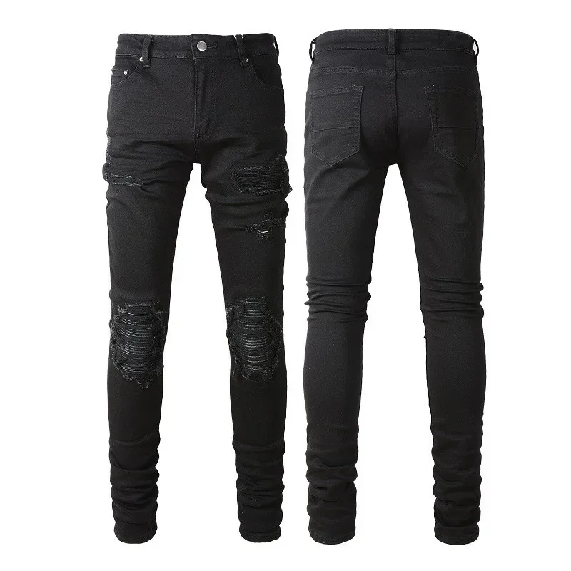 Skinny Hole Jeans for Men Vintage Pencil Pants Straight Ankle Length Trousers Washed Distressed Denims 2024 Autumn Streetwear
