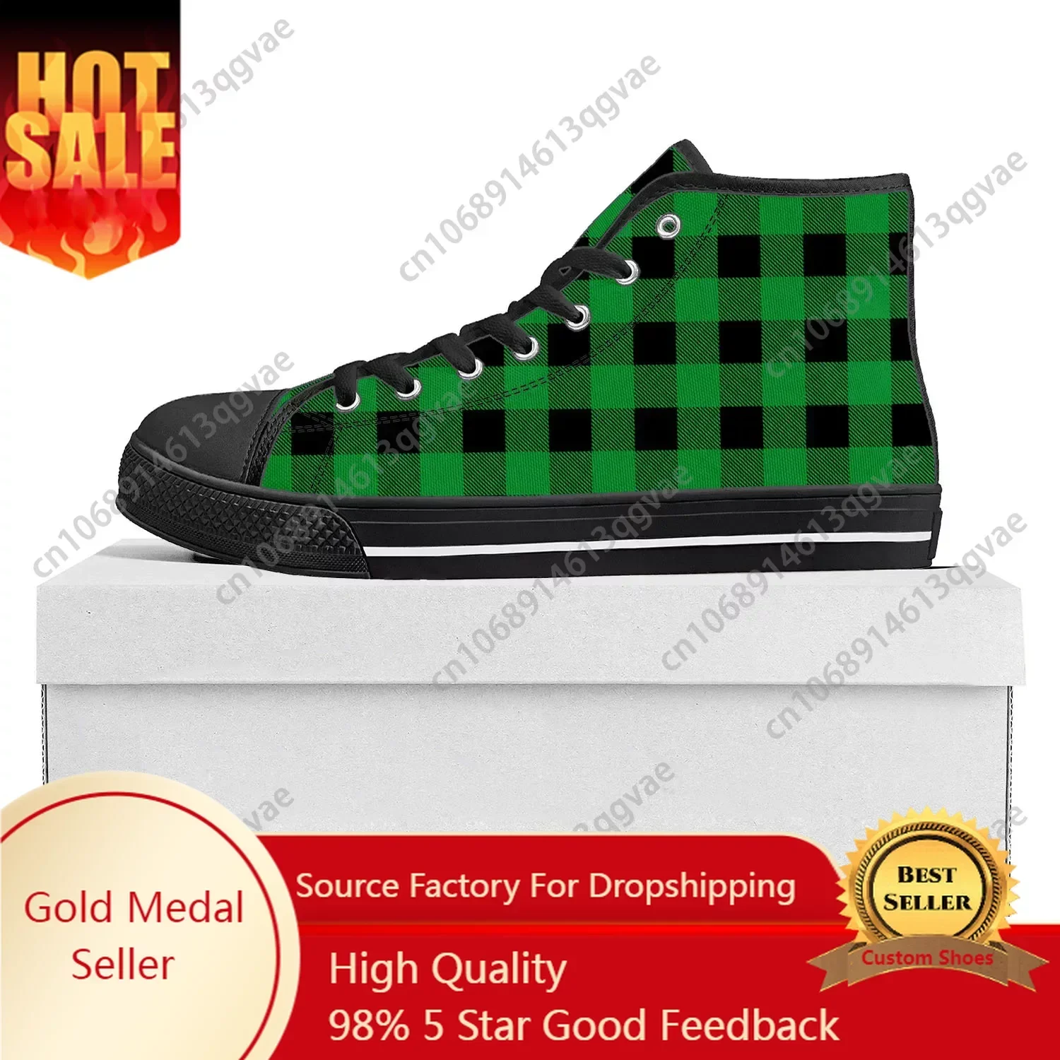 

Buffalo Plaid Pattern High Top High Quality Sneakers Mens Womens Teenager Canvas Sneaker Casual Couple Shoes Custom Shoe Black