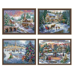 Winter Snow Scene Christmas Series Cross Stitch 11CT 14CT Cross Stitch Kit Embroidery Needlework DIY Christmas Decoration Gift