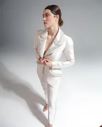 Luxury Women Suits Long Sleeves Beads Diamonds Long Sleeves Sequins Prom Evening Gowns Custom Made Plus Size Mother Of The Bride