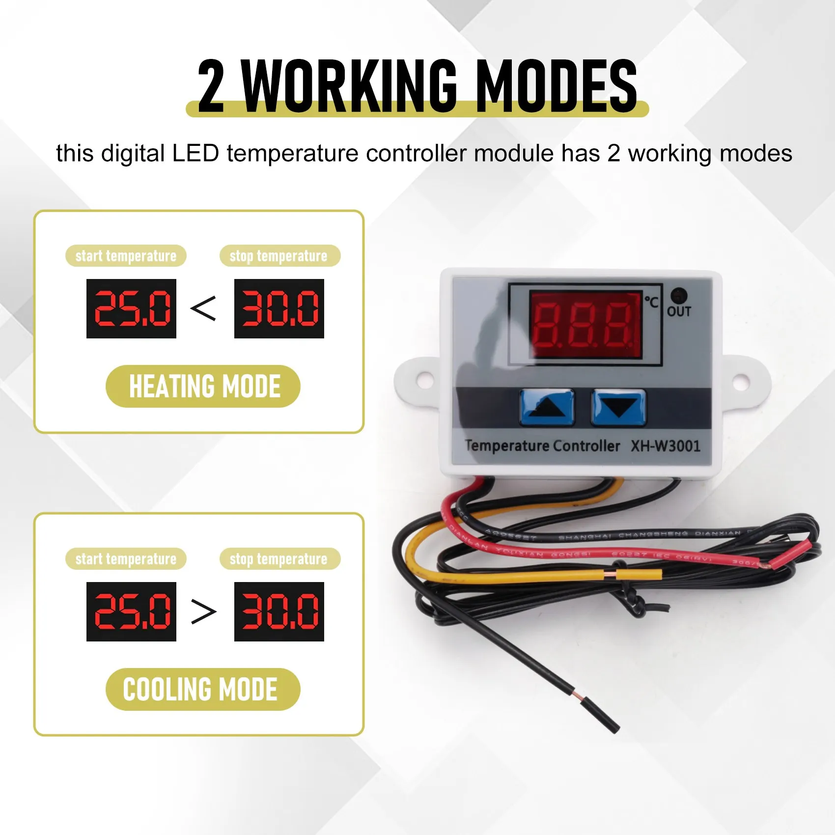 デジタルLED温度コントローラーモジュール,3サーモスタットスイッチ,電気サーモスタット12v,10a,XH-W3001 w,120個