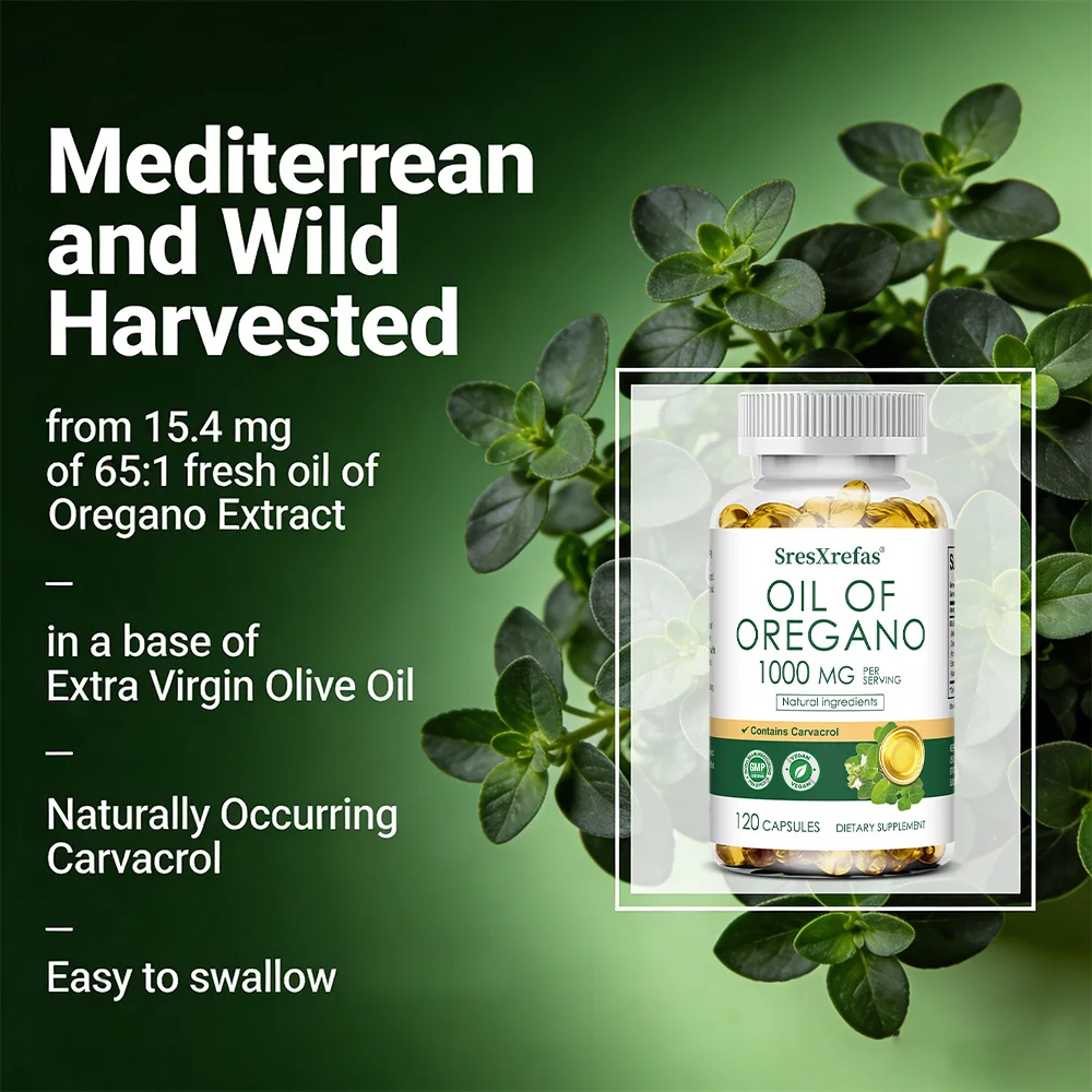 Oregano Oil Softgels 1000mg - Immune Digestive Health, Antioxidant, Gut Cleansing, Healthy Intestinal Flora, 60/120 Counts
