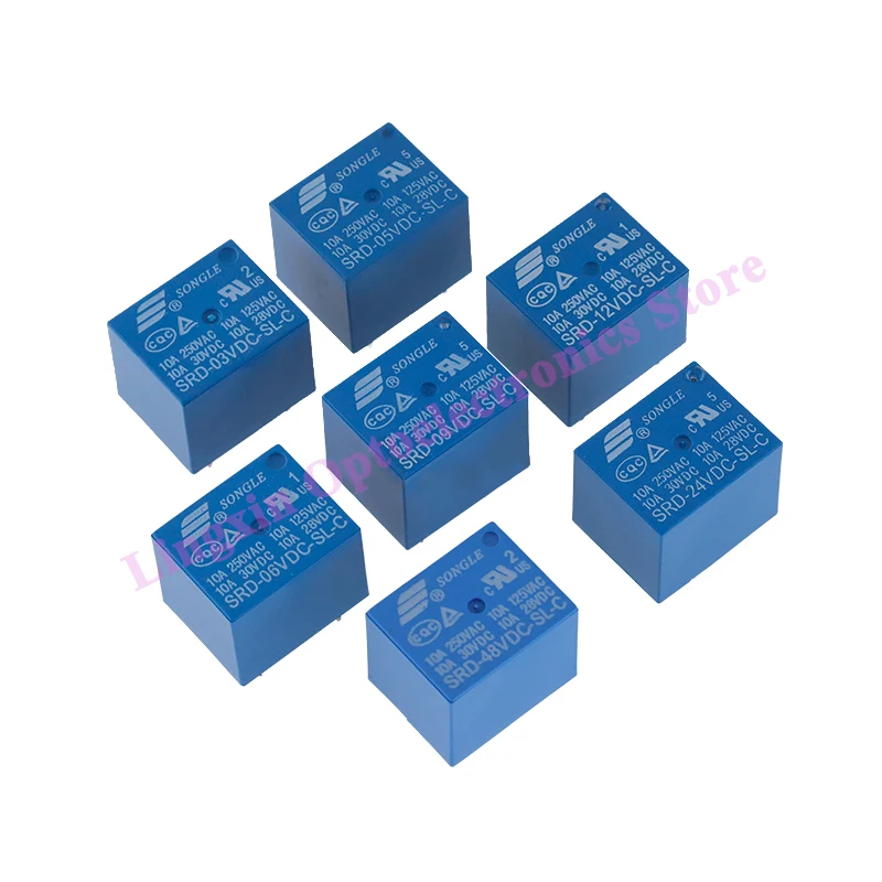 100PCS/lot SRD-05VDC-SL-C SRD-09VDC-SL-C SRD-12VDC-SL-C SRD-24VDC-SL-C DC 3V 5V 6V 9V 12V 24V 48V Relays 10A 250VAC 5Pin T73 SRD