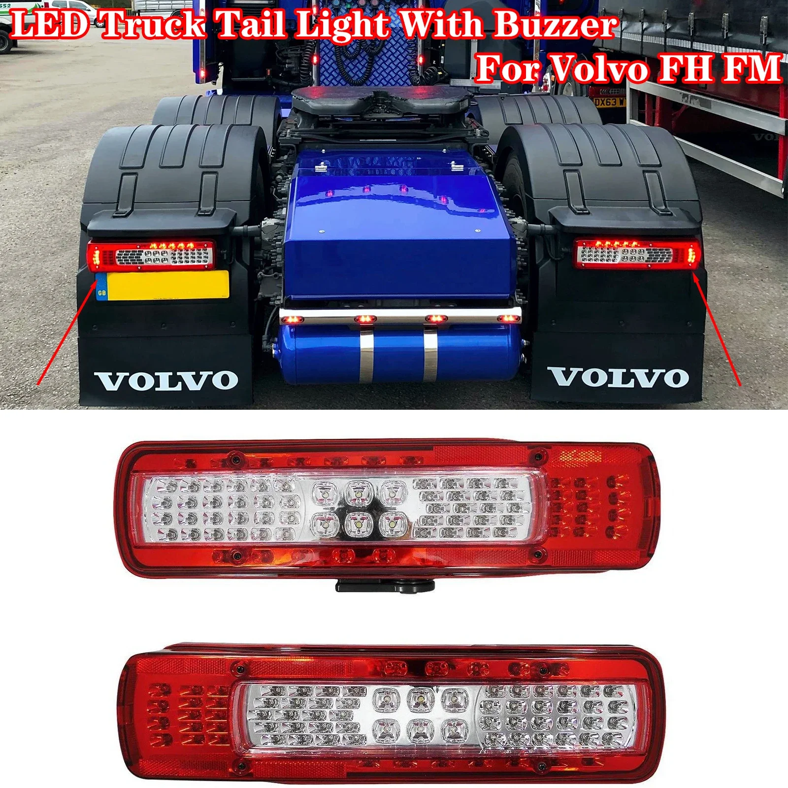 For Volvo FH FM LED Truck Tail Lights With Buzzer Rear Turn Signal Stop Brake Fog Lamp Reversing Warning Light Car Accessories