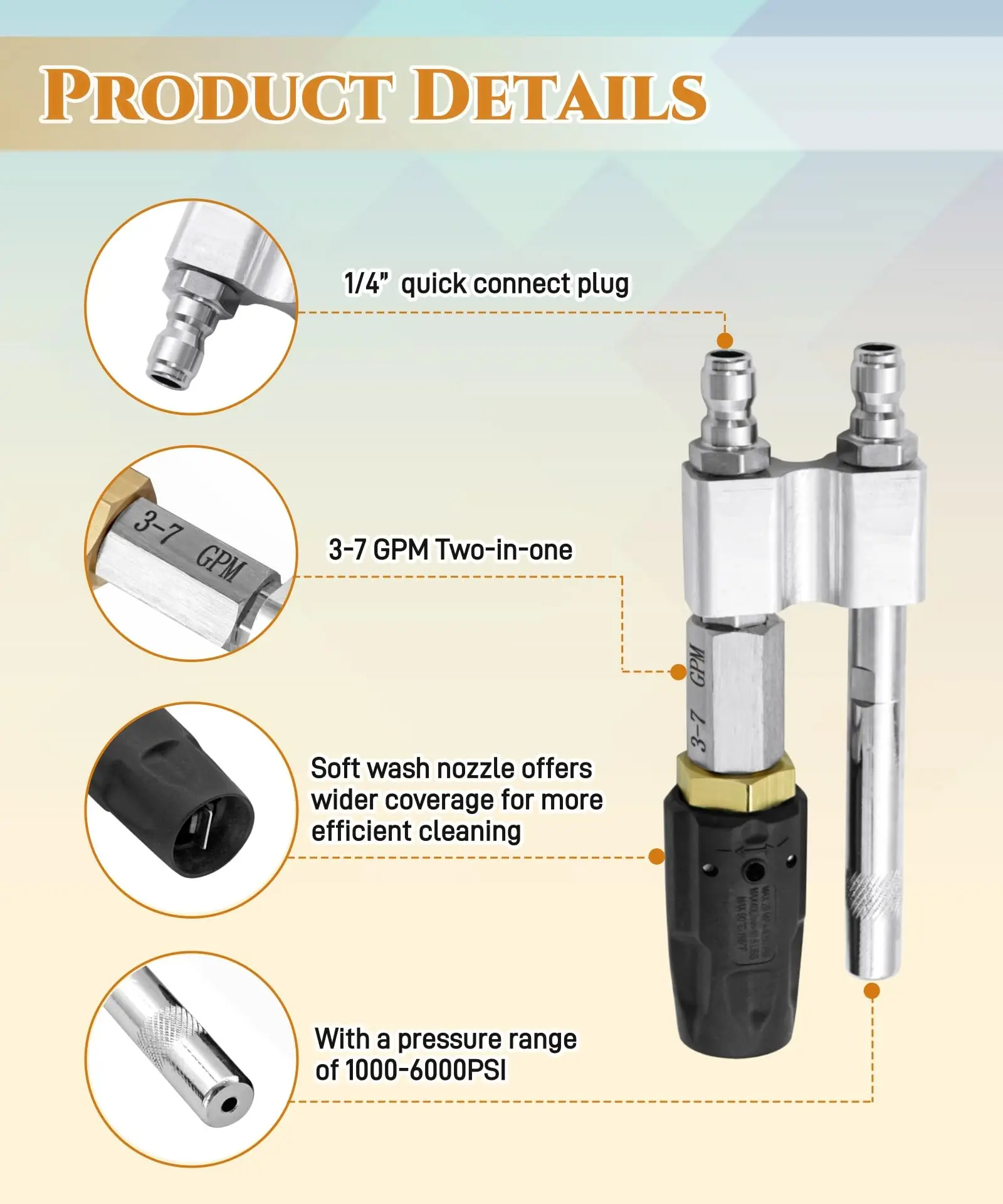 Adjustable Downstream M5 Twist Nozzle 2-in-1 High Pressure Washer Long Range Soap Nozzle Washing Shooter Tip for Pressure Washer