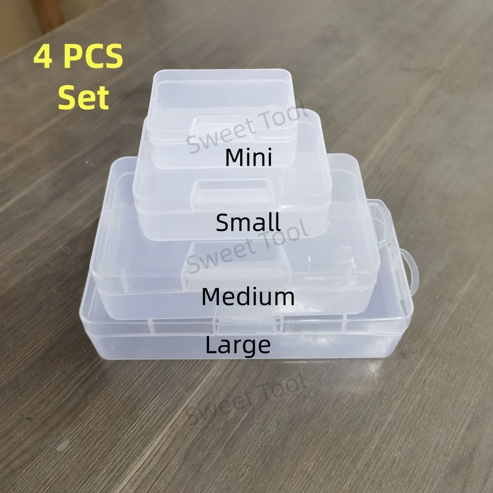Caja contenedor de almacenamiento pequeña, organizador rectangular de plástico transparente con tapa con bisagras para accesorios artesanales pequeños, suministros de oficina, 4 Uds.