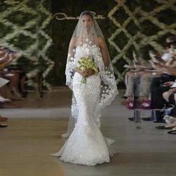 Bridal Veil 3D Flowers Long Wedding Veil Mantilla Wedding Accessories Appliques With Lace Flowers Customized