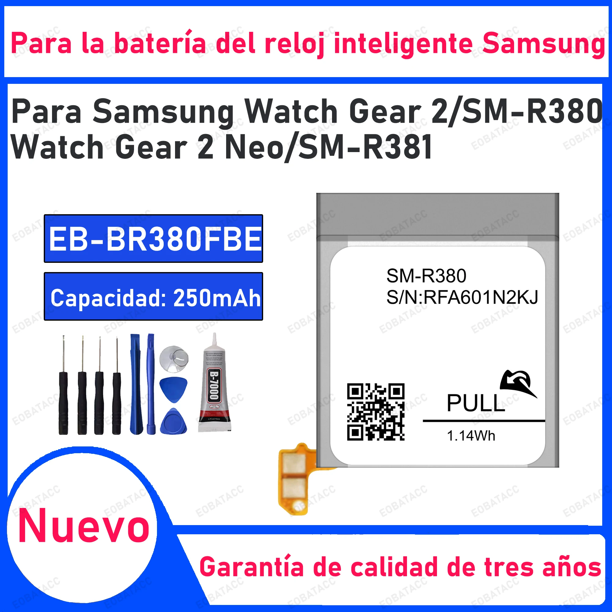 

100% New 250mAh EB-BR380FBE Battery For Samsung Watch Gear 2/SM-R380 Replacement Bateria+Free Tools