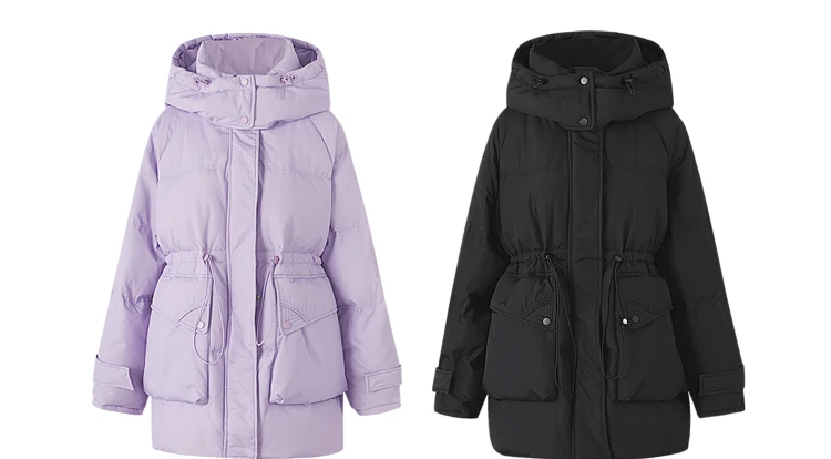Metersbonwe Women's Oversized Long Hooded Down Jacket Adjustable Pig Nose Buckle Waist Belt Utility Duck Down Parka Warm Winter