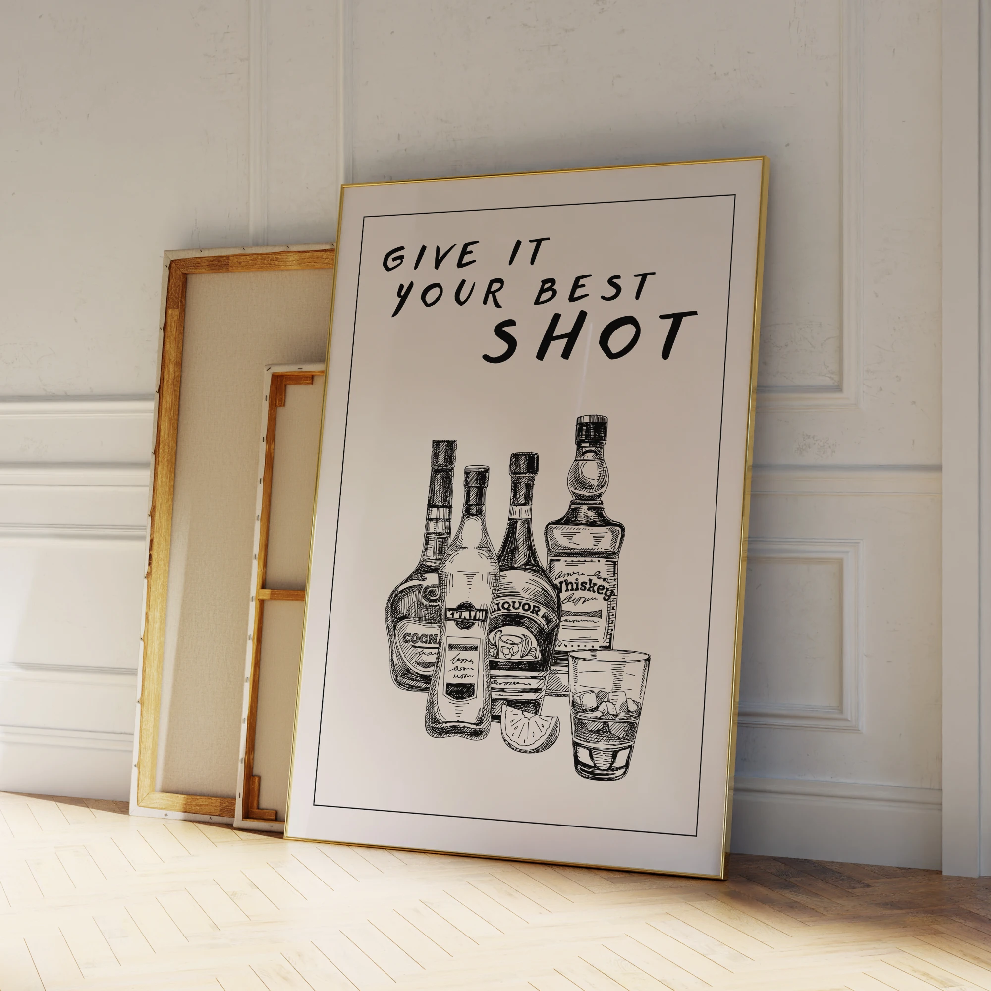 Moderne trendige Barwagen Whiskey Give Ityour Best Shot Wandkunstdrucke Leinwand Malerei Poster Bild für Wohnzimmer Home Decor