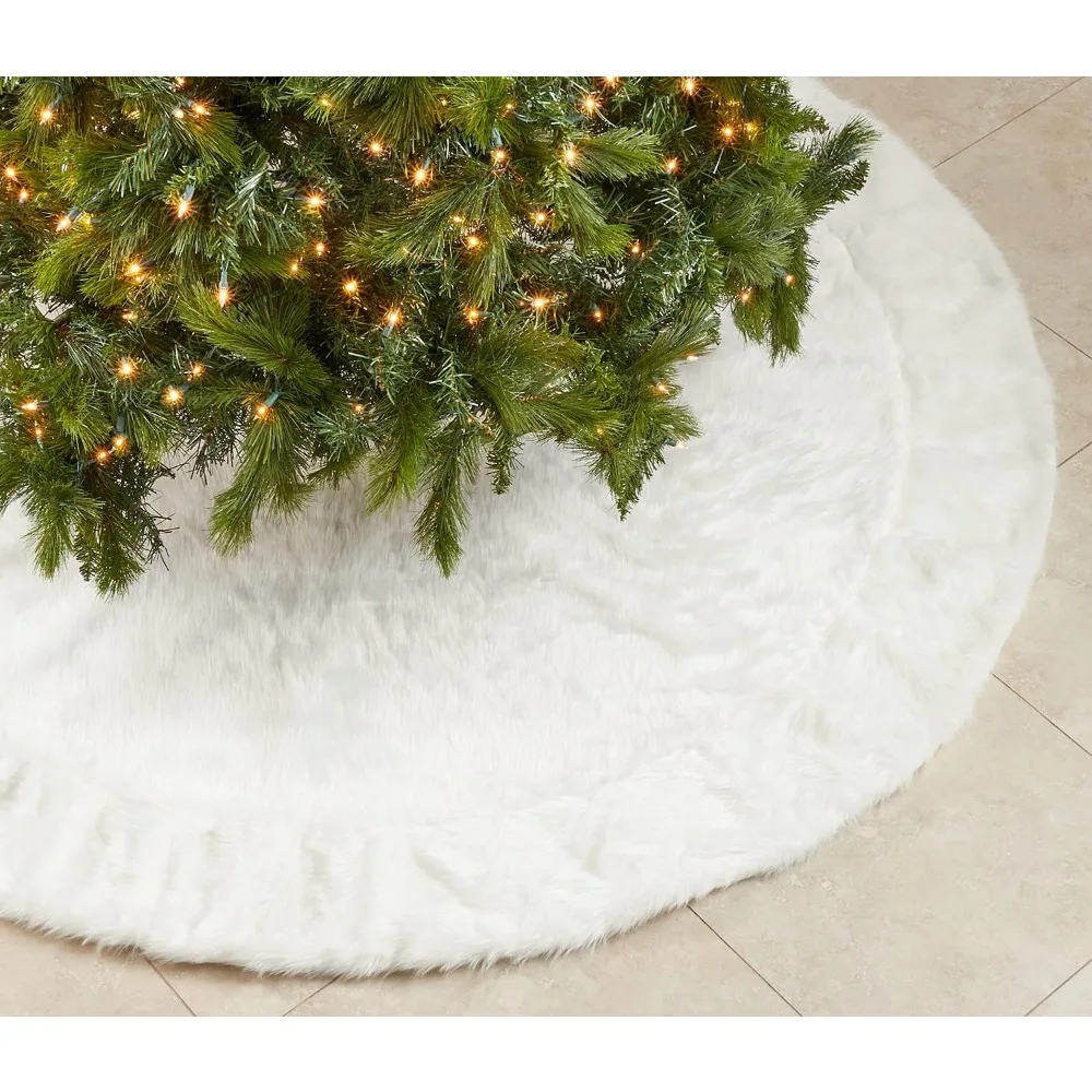 

Noël Blanc Faux Fur Design White Holiday Christmas Tree Skirt 72" Round