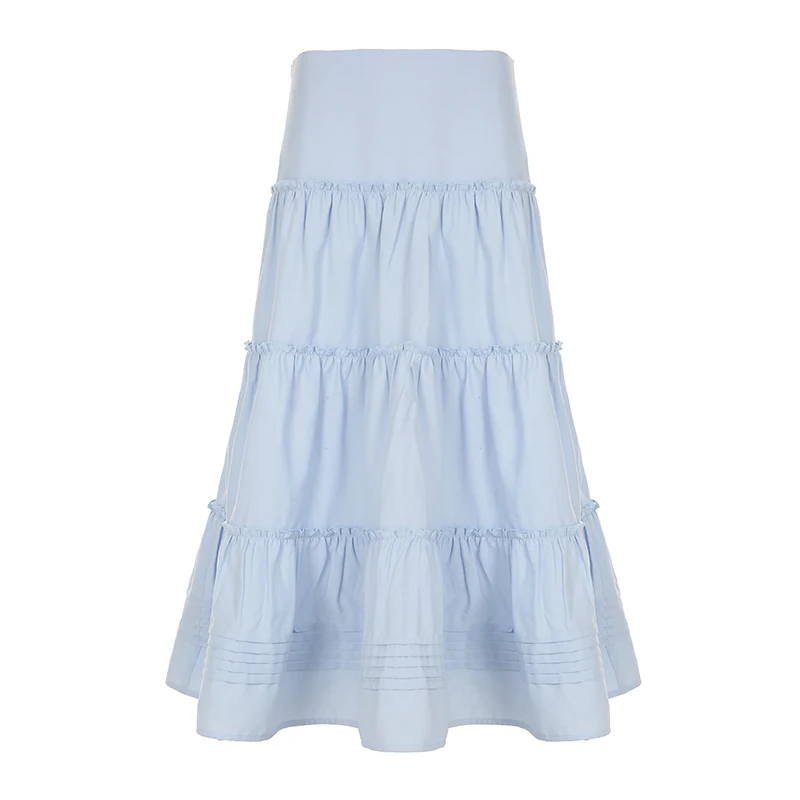 Falda Pada Asimétrica Azul con Dobladillo en Capas, Estilo Commute, de Poliéster, Larga, Ajustada, de Media Pierna, Estilo...
