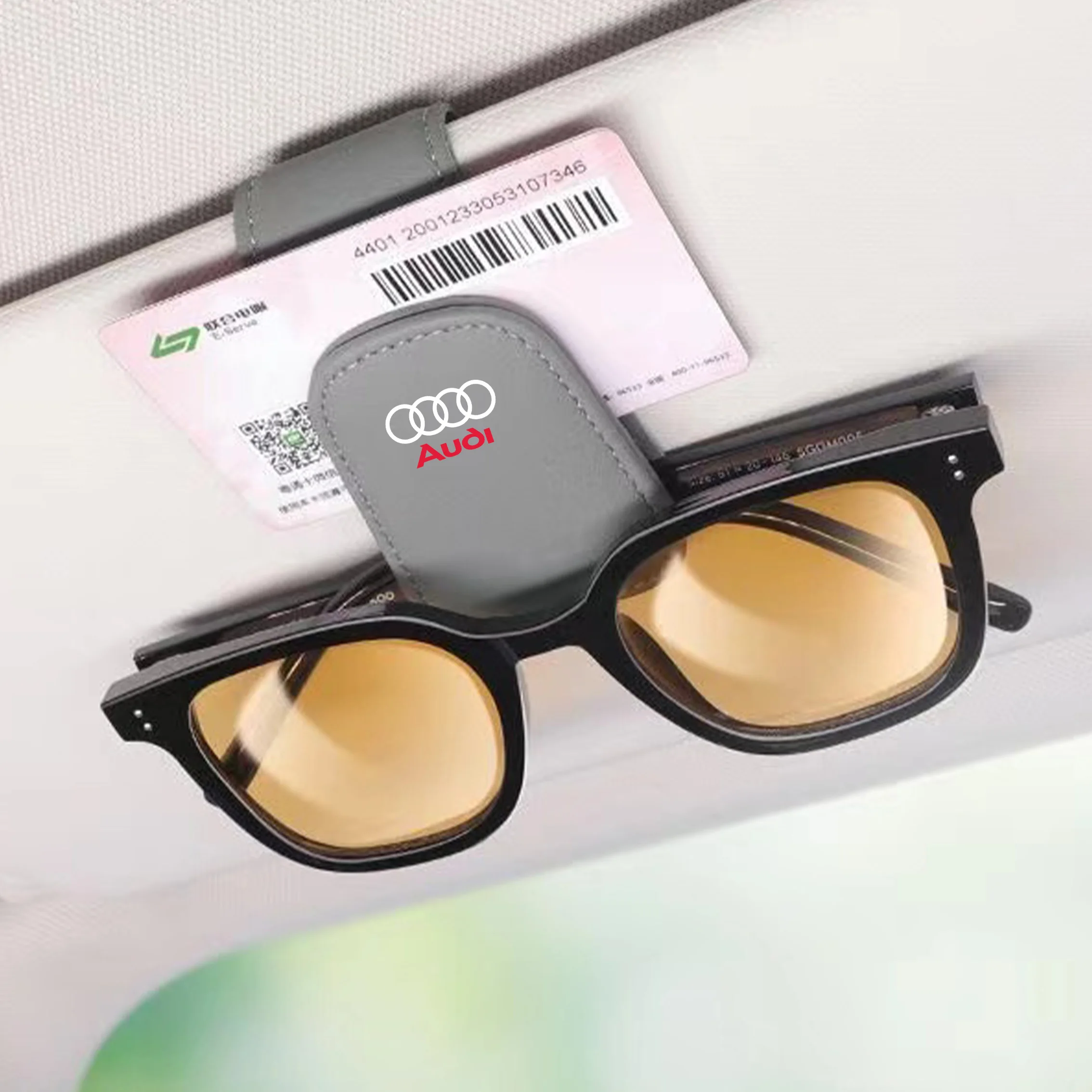 Leather Glasses Clip Car Sun Visor Card Ticket Clamp Fastener For Audi Sline S line A4 B6 B8 S1 S2 S3 S4 S5 S6 A1 A3 A6 C5 A5 A8
