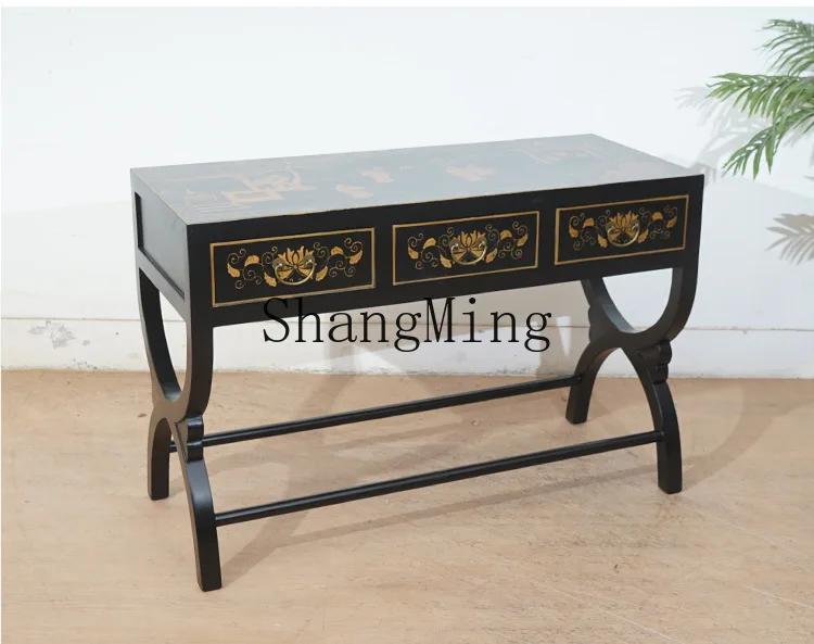ZYY Chinese tea table and chair combination light luxury neoclassical tea art table tea writing desk solid wood