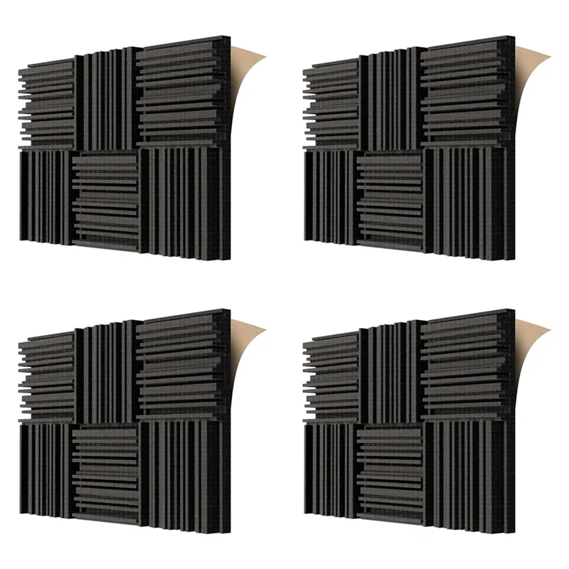

A84I-24Pcs Self-Adhesive Acoustic Foam Panels,12 X 12 X 2 Inches Sound Absorbing Foam,Recording Studio Sound Proof Foam Black