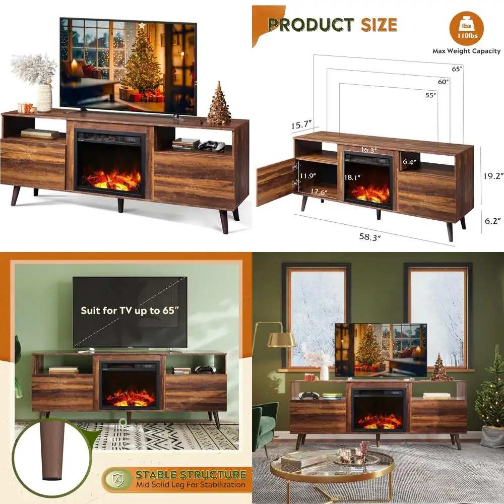 

65 TV Stand with 58 Entertainment Center and 18 Electric Fireplace Media Console