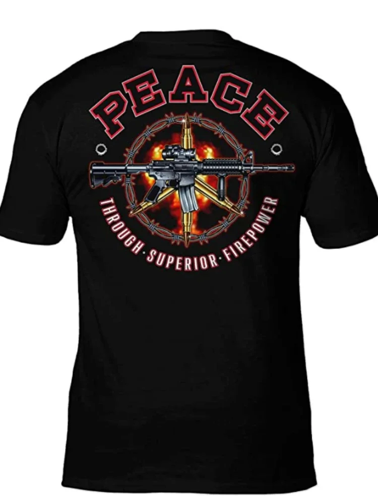 Peace Through Superior Firepower T-Shirt. Premium Cotton Short Sleeve O-Neck Mens T Shirt New S-3XL