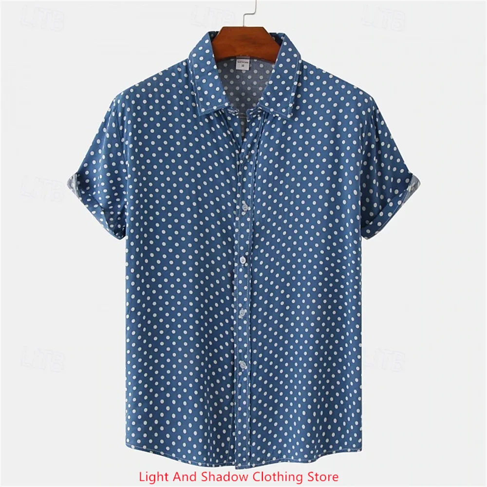 Men's Fashion Shirt Polka Dot Printed Short Sleeve Top Hawaii Casual Men's Collar Button Top Comfortable Soft Fabric XS-5XL