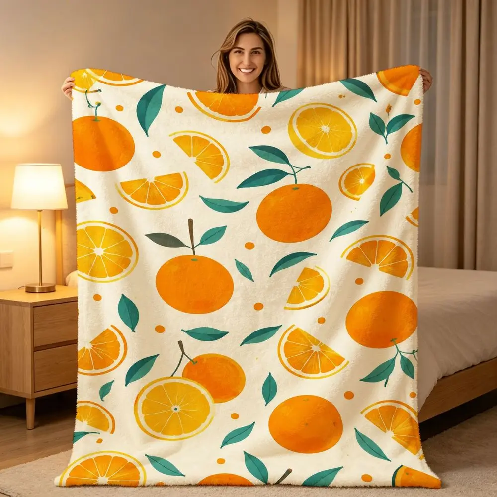 Bright Citrus Orange Fruit Pattern Throw Blanket Decorative Sofa Couch Throw Pillow Bed Decor Cozy Boho Tropical Gift for Home