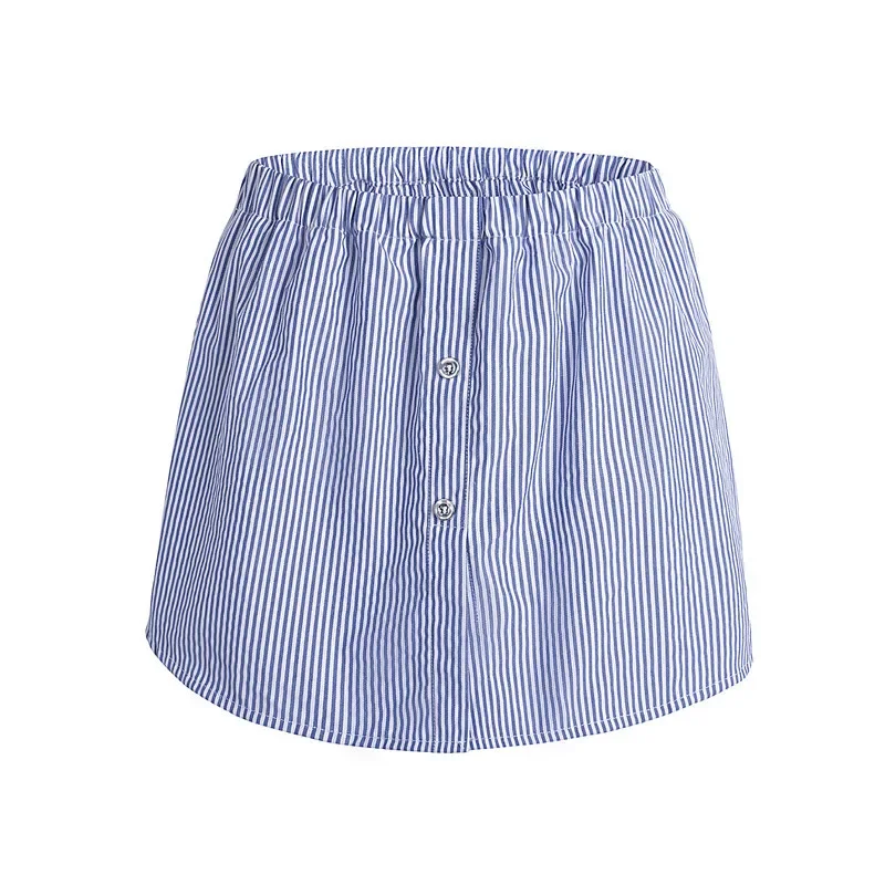 Azul listrado falso saia cauda para mulher camisa blusa feminina a linha falso underskirt cintura elástica avental destacável