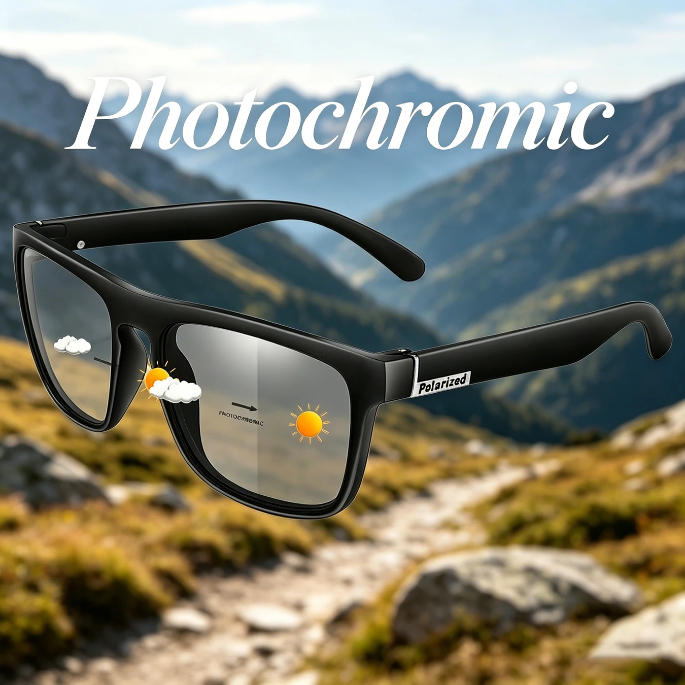 Photochrome Fahrradbrille für Herren, Farbwechselnde Auto- und Motorradbrille mit Etui, Modische Unisex-Brille
