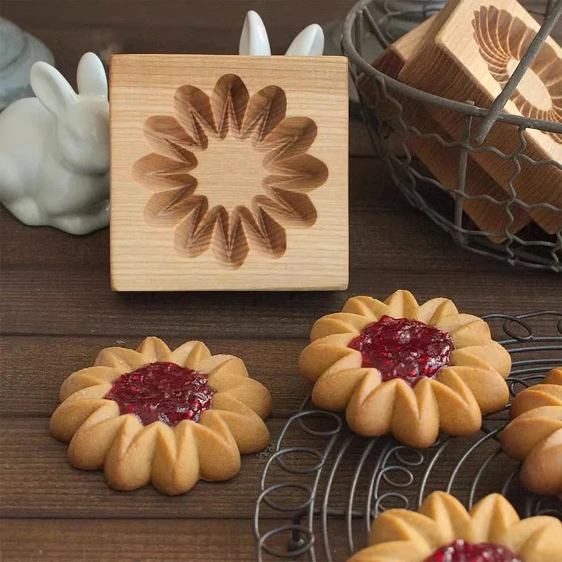 

3D Wooden Cookie Cutter Moulds for Baking, Engraved Embo