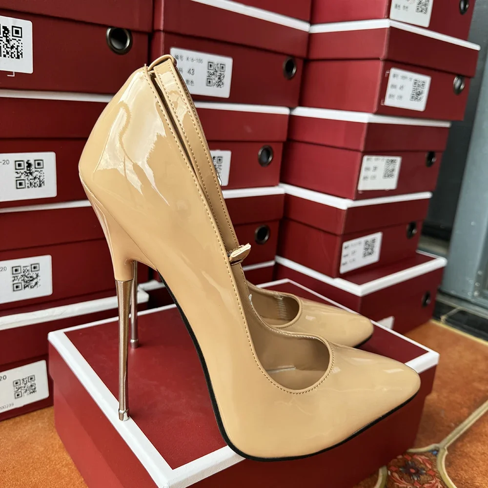 NEWly Women Pumps 16cm Extreme High Heels Solid Nude Red Stilettos Sexy Fetish Ankle Strap Model Man Cross dresser Unisex Shoes