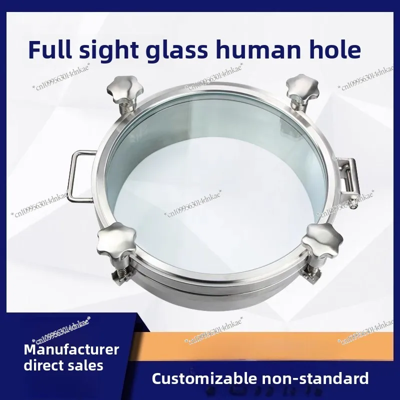 304 Stainless Steel Pressure Manhole Cover Large Glass, with Sight Glass Flange Hand Hole Welding Thickened Observation Window