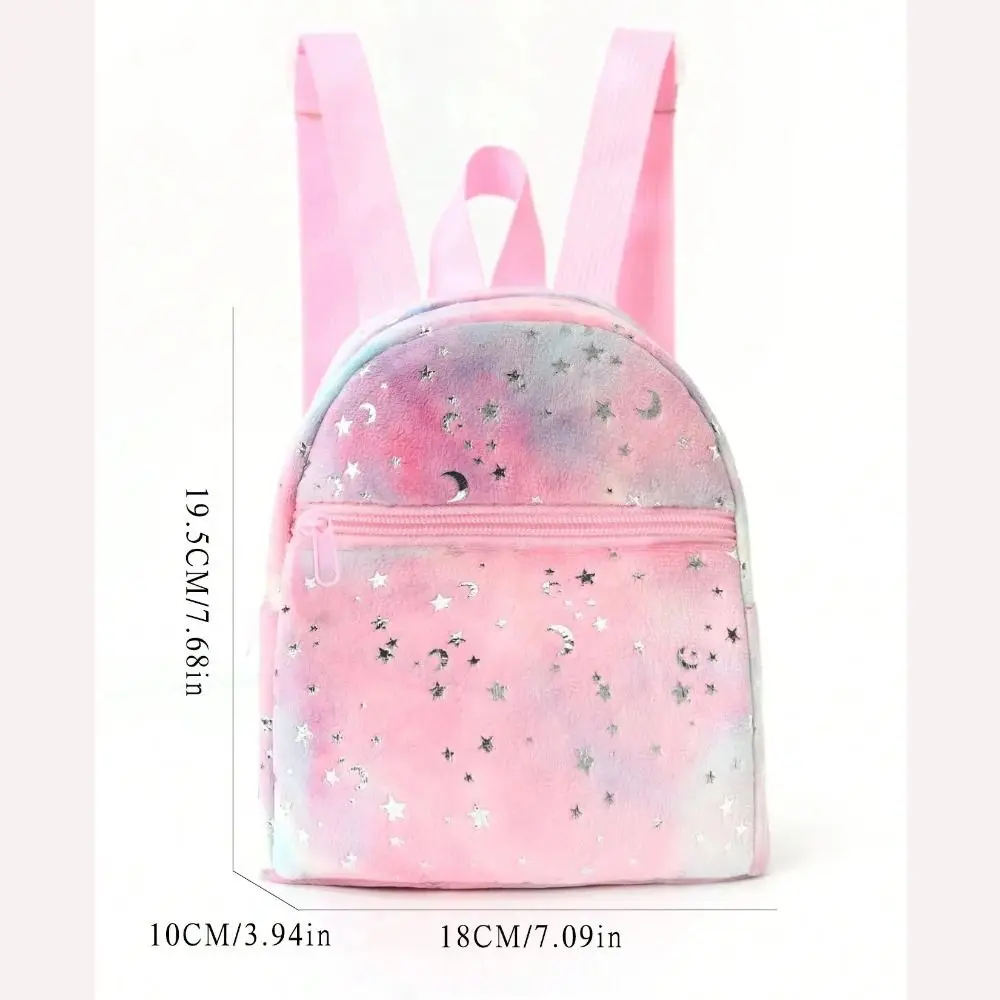 Bonita mochila con estampado de luna y estrella para niños, bolsa escolar pequeña de felpa suave de gran capacidad, minimochila de regalo para estudiantes