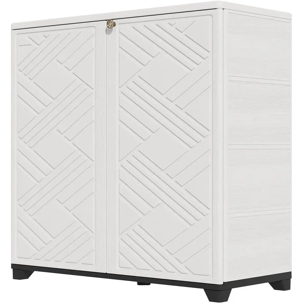 Versatile HDPE Plastic Storage Cabinet, 34x15x34, White, Ideal for Patio, Garden, and Home Organization