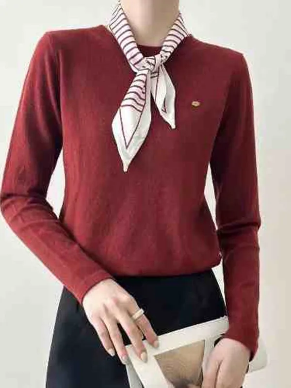 

Faionable Long Sve Knitted Sweater with Scarf Versatile Sli Korean Design Autumn Winter Woolen Top Women's Clothing
