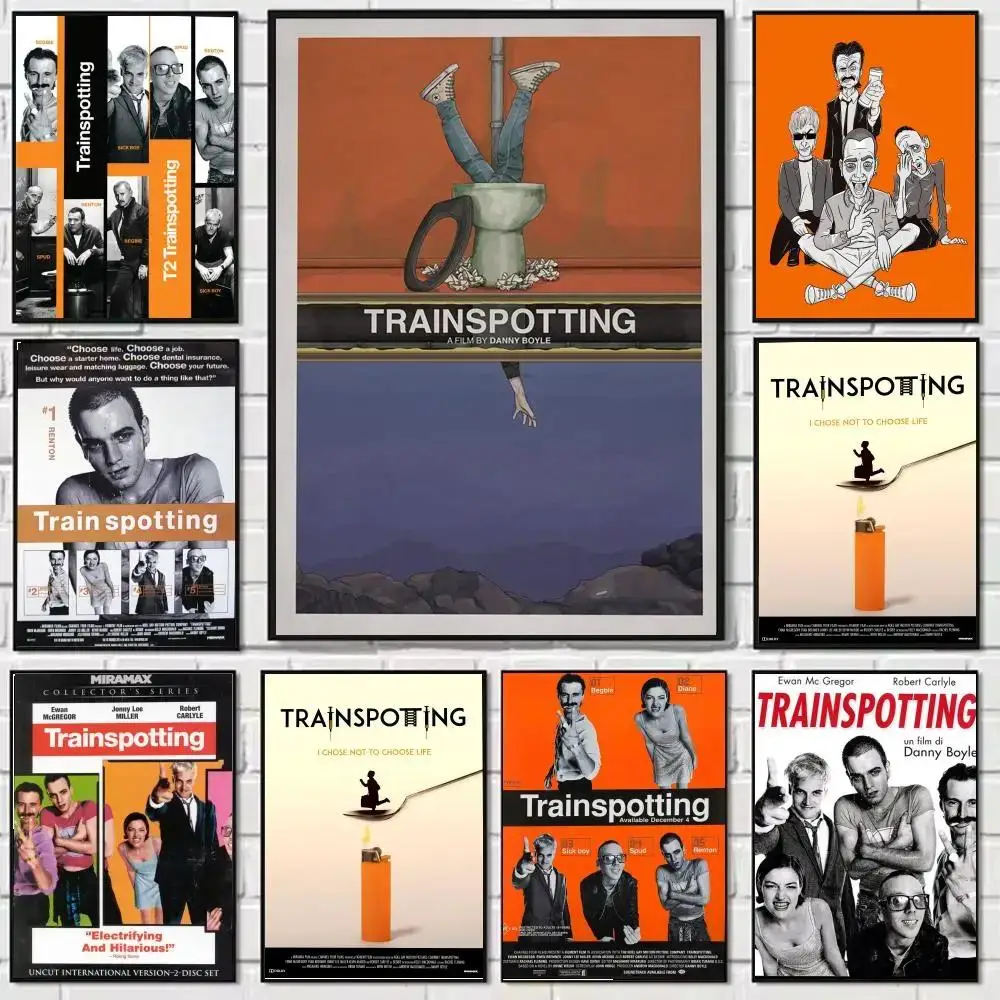 T Trainspotting Movie Painting Calligraphy Canvas Poster  Crease Free Waterproof Durable Wall Art for All Spaces
