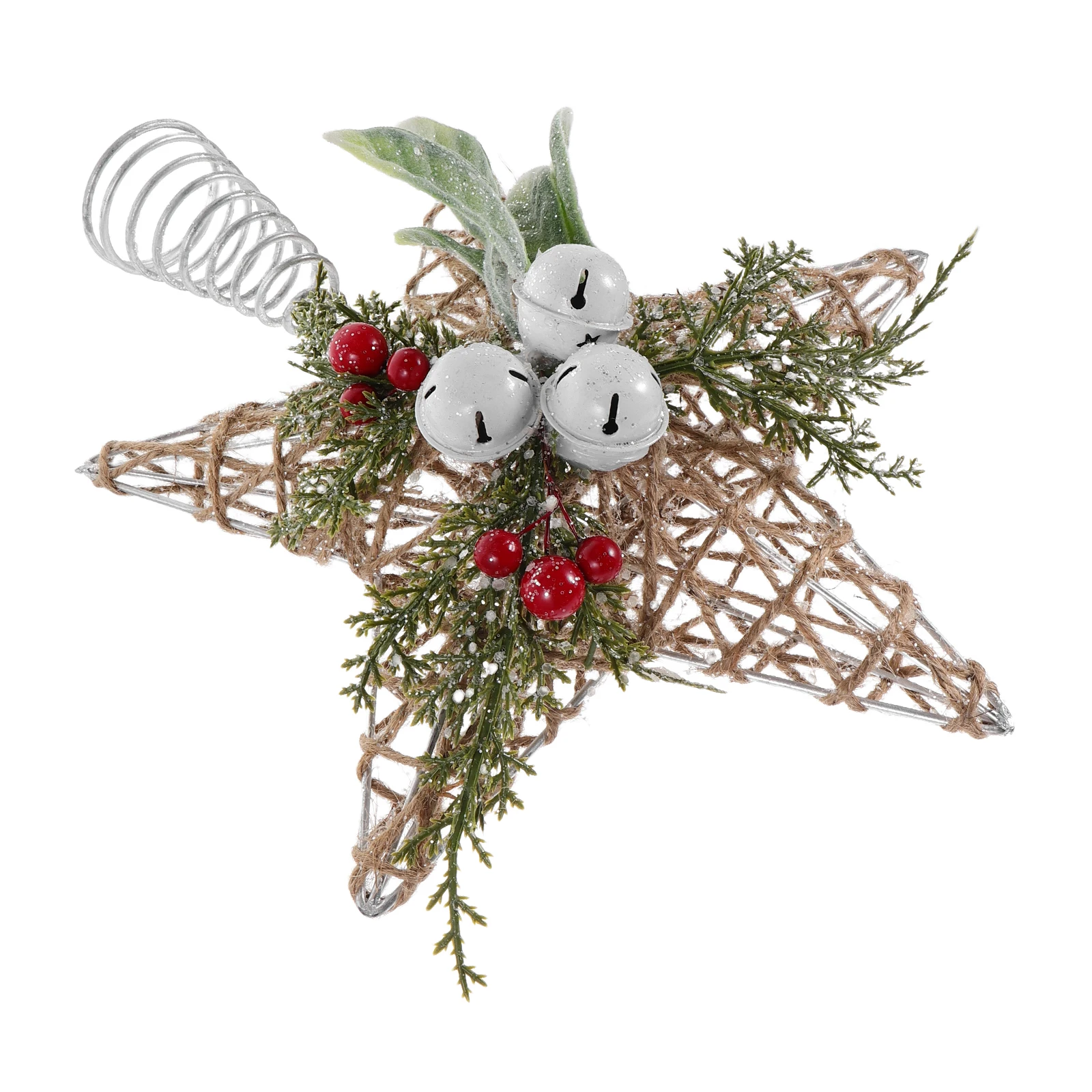 

Star Tree Topper Christmas Tree Decoration Rustic Jute Rope Bell Design Sparkling Holiday Treetop Ornament for Indoor Party Use