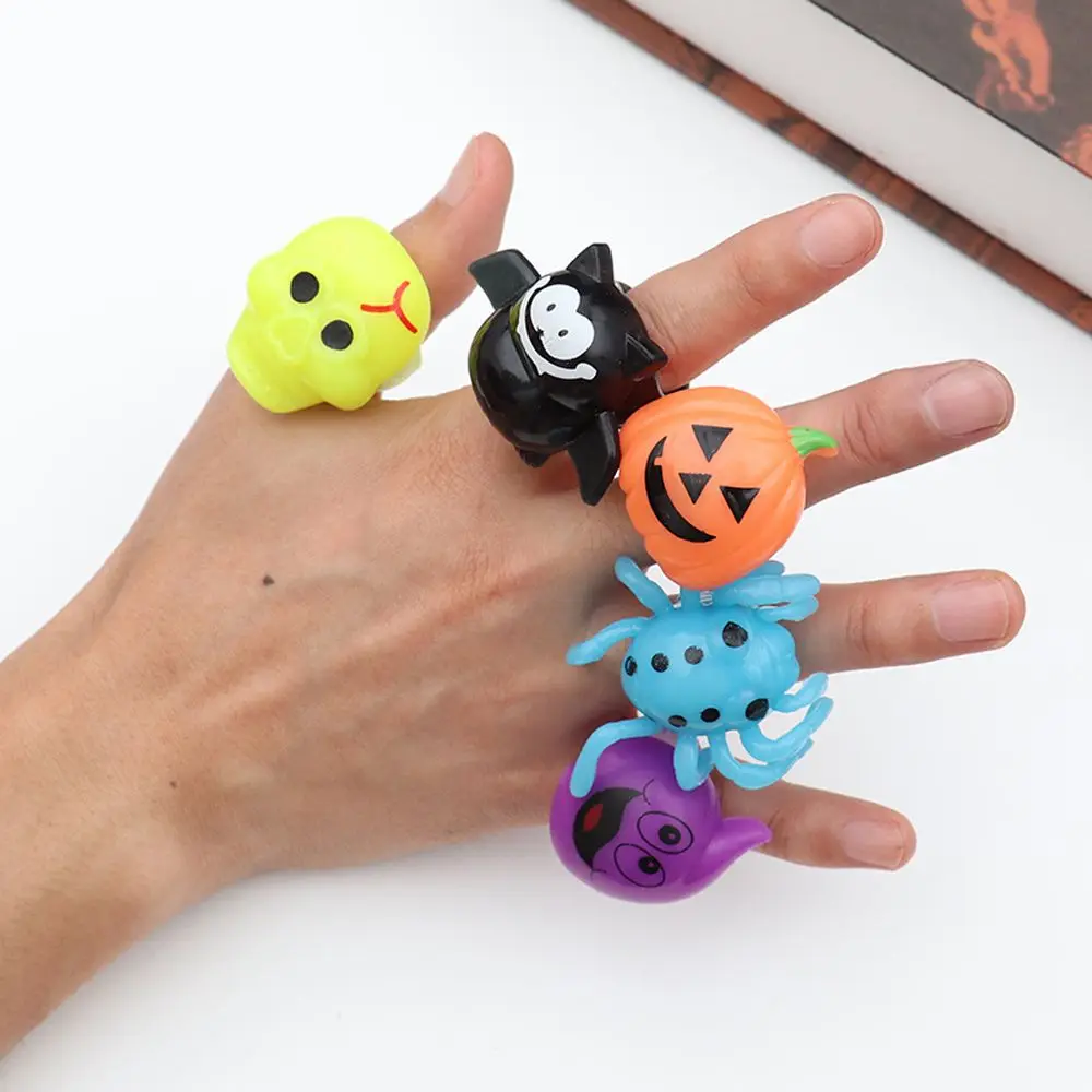 Cool Bat Ghost Pumpkin Spider Halloween Party Jewelry Female Halloween Rings LED Glowing Light Korean Style Finger Rings