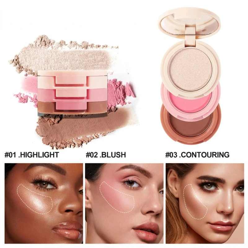 Nieuwe 3 In 1 Matte Markeerstift Contouren Blush Palet Parelwitte Glanzende Oogschaduw Multifunctioneel Gezicht Make-Up Palet Vrouwelijke Cosmetica